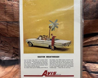 1963 Avis Rent A Car Vintage Print Ad Ford Galaxie 500 Convertible Art 6.75x10