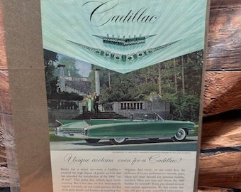 1960 Cadillac Vintage Print Ad Van Cleef & Arpels Emerald Green Jewelry