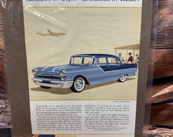 1955 Pontiac Strato-Streak V-8 4-Door Sedan Original Magazine Print Ad Newest In
