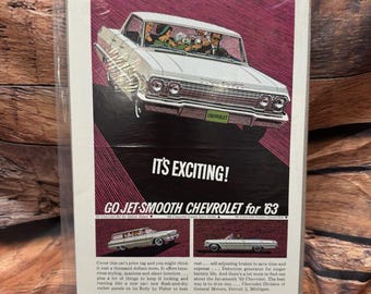 Vtg 1963 Chevrolet Impala Bel Air Wagon Ad Jet-Smooth Ride GM Print Affiche