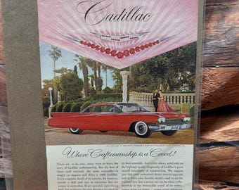 1960 Cadillac Harry Winston Rubies Diamonds Vintage Print Ad Red Coupe DeVille