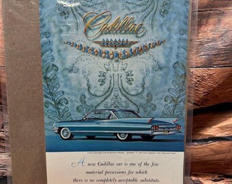 Vintage 1961 Cadillac Print Ad Blue Coupe Van Cleef & Arpels Jewelry Art