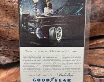Vintage 1958 Goodyear Double Eagle 3-T Nylon Cord Tire Print Ad Car Auto Art