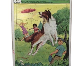 Vintage 1980 Whitman Lassie Collie Dog Frisbee Frame Tray Puzzle 12 Piece 4515C