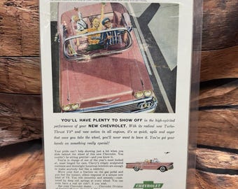 Vintage 1958 Chevrolet Impala Convertible Print Ad Turbo-Thrust V8 Chevy Car Art