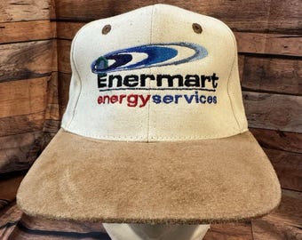 Vintage Enermart Energy Services Hat KC Caps Suede Bill Leather Strapback Promo