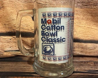 Mobil Cotton Bowl Classic 1937-94 Glass Mug Beer Stein Collectible Vintage NCAA