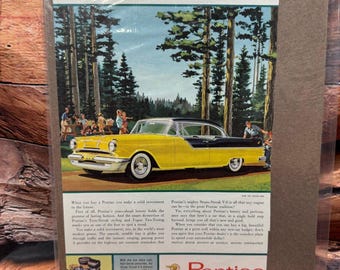 Pontiac 1955 Catalina Magazine Print Ad Vintage Original Yellow Black