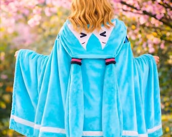 Sudadera con capucha tipo manta de Hatsune Miku - Sudadera de peluche de anime (165 cm x 90 cm)