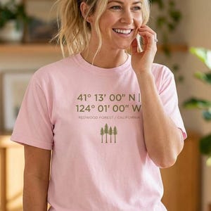 Redwood Forest Coordinates T-Shirt, Minimalist Nature Tee, California National Park Apparel