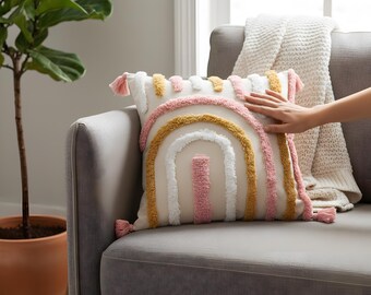 Tufted Blush Pillow Cover - Textured Decorative Pillow Accent for Sofa & Bedroom