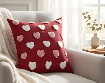 Embroidered Heart Pattern Pillow Case - Textured Love Theme Home Accent