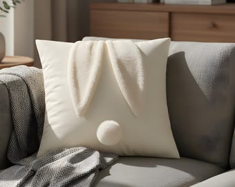 Bunny Ear Pillow Cover - Soft Textured Animal Decor for Modern Interiors
