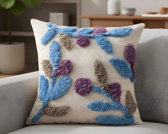 Tufted Floral Pillow Case - Textured Botanical Cushion Cover