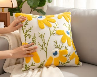 Botanical Flower Pillow Cover - Floral Decorative Pillow Cover for Home & Bedroom