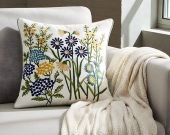 Floral Cushion Cover - Botanical Flower Pillow Cover for Living Room & Bedroom