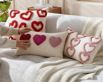 Handmade Heart Pillow Cover – Textured Love Cushion, Valentine's Day Gift