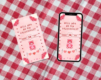 Alla hjärtans dag-kort utskrivbart och digitalt, redigerbar Canva-mall, direkt nedladdning, kärlekskort för alla hjärtans dag, vill du vara min alla hjärtans dag