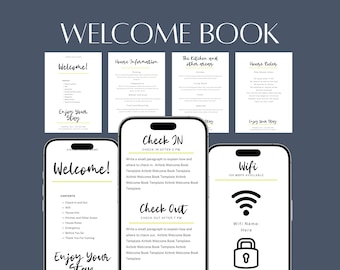 Digital Airbnb-välkomstbok | Utskrivbar husbok | Redigerbar gästbok | VRBO, Semesterbostad | Airbnb-informationsbok | Uthyrningsguide
