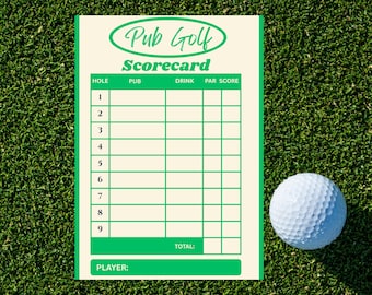 Redigerbar pubgolf, bargolfpoängkort, omedelbar nedladdning helt anpassningsbar, bargolfpoängkort, pubrunda, anpassat bargolfkort, fest.