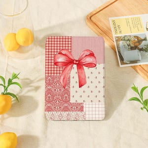 Rode strik patchwork Kindle-hoesje 2026, personalisatie Kindle Paperwhite-omslag, Paperwhite 6.8/7-hoesje, Kindle 10e/11e, Kobo Clara Color 6/7