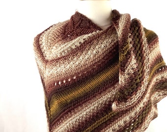 Knit multicolor shawl, brown, beige, green shawl, knit wool shawl, handmade shawl