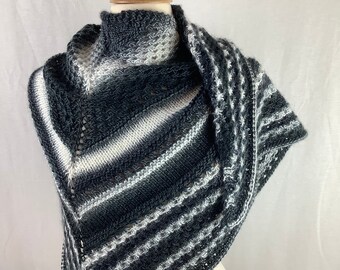 Knit multicolor shawl, gray, white shawl, knit wool shawl, handmade shawl