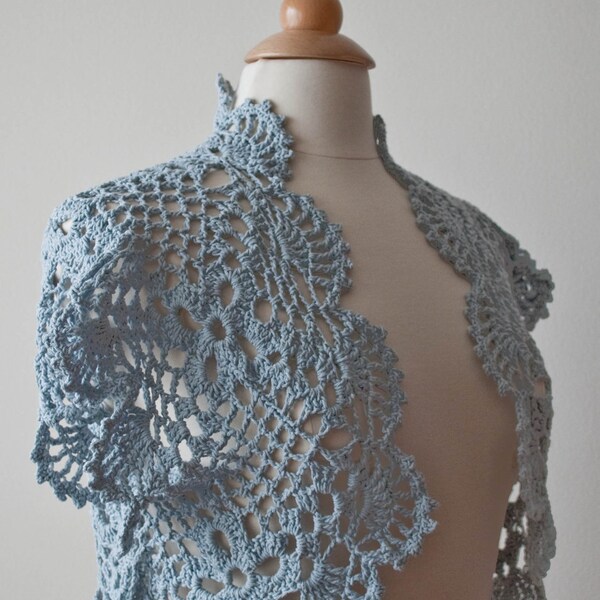 Blue-gray crochet shrug bolero