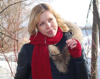 KNITTING PATTERN - Lida fingerless mittens/scarf set (child, teen - woman S, woman M - XL  sizes)