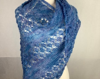 Knit shawl/knit blue shawl/ knit blue purple shawl