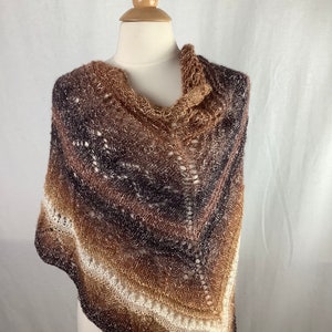 Knit shawl/Brown gray white gold metallic knit shawl image 3