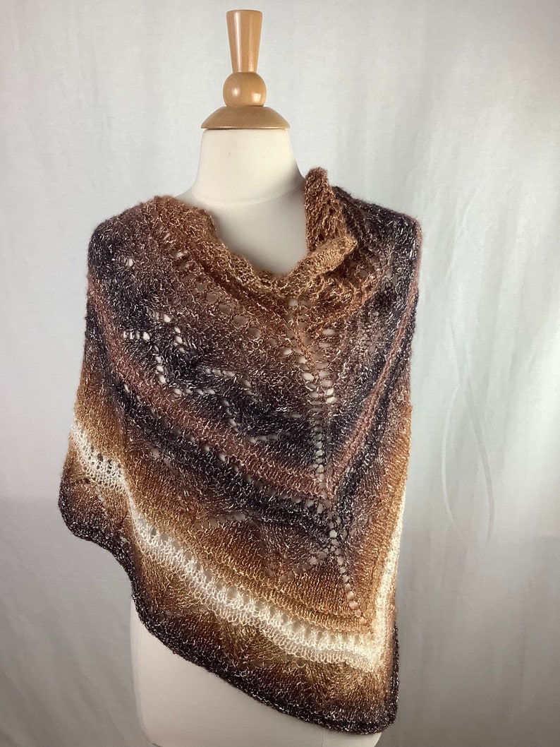 Knit shawl/Brown gray white gold metallic knit shawl image 3