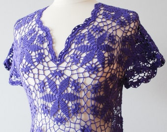 Purple summer crochet blouse, lace top