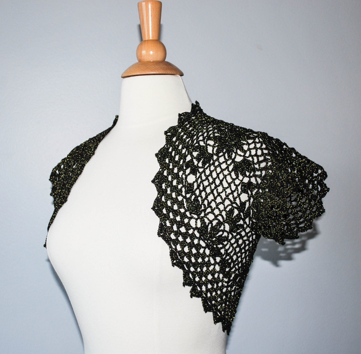 black crochet shrug