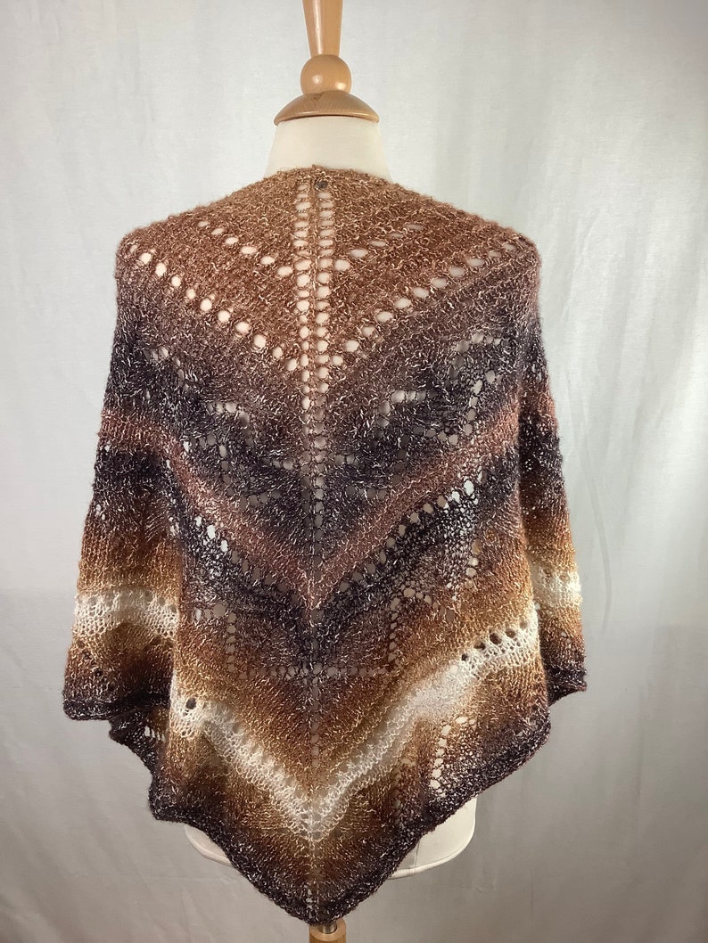 Knit shawl/Brown gray white gold metallic knit shawl image 2