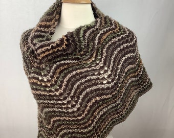 Knit shawl/knit multicolor brown green beige shawl