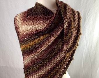 Knit multicolor shawl, brown, beige, green shawl, knit wool shawl, handmade shawl