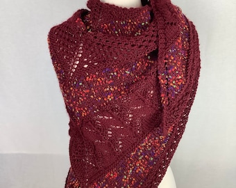 Knit shawl/knit burgundy shawl/burgundy tweed shawl