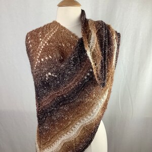 Knit shawl/Brown gray white gold metallic knit shawl image 1