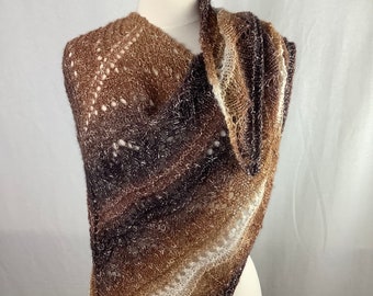 Knit shawl/Brown gray white gold metallic knit shawl