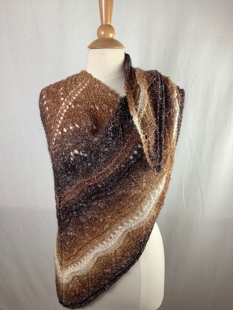 Knit shawl/Brown gray white gold metallic knit shawl image 1