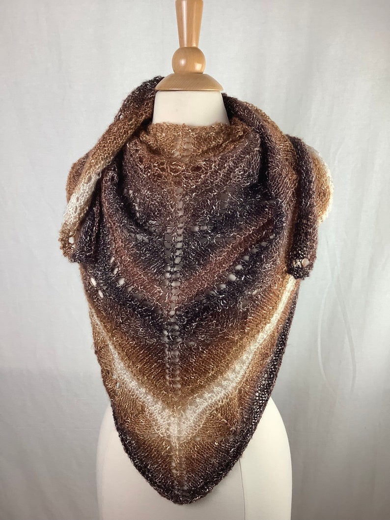 Knit shawl/Brown gray white gold metallic knit shawl image 5
