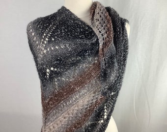 Knit shawl/Gray beige brown silver metallic knit shawl