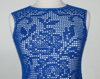 Crochet top/Blue crochet filet summer blouse/top