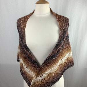 Knit shawl/Brown gray white gold metallic knit shawl image 4
