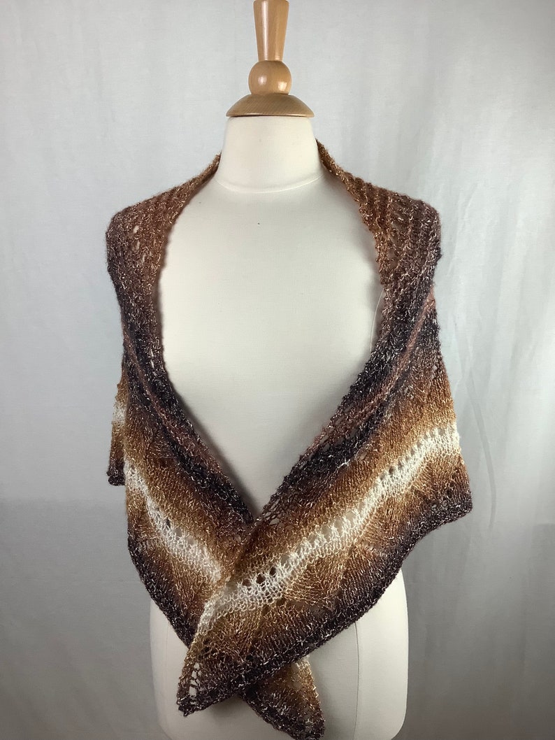 Knit shawl/Brown gray white gold metallic knit shawl image 4