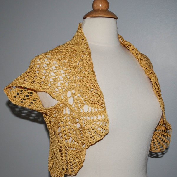 Yellow brown crochet shrug bolero