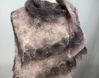 Knit shawl/knit multicolor pink brown metallic shawl