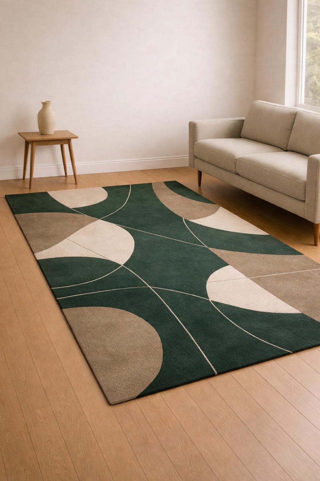 Handmade Tufted Green Geometric Rug, Modern Abstract Area, Minimalist ...