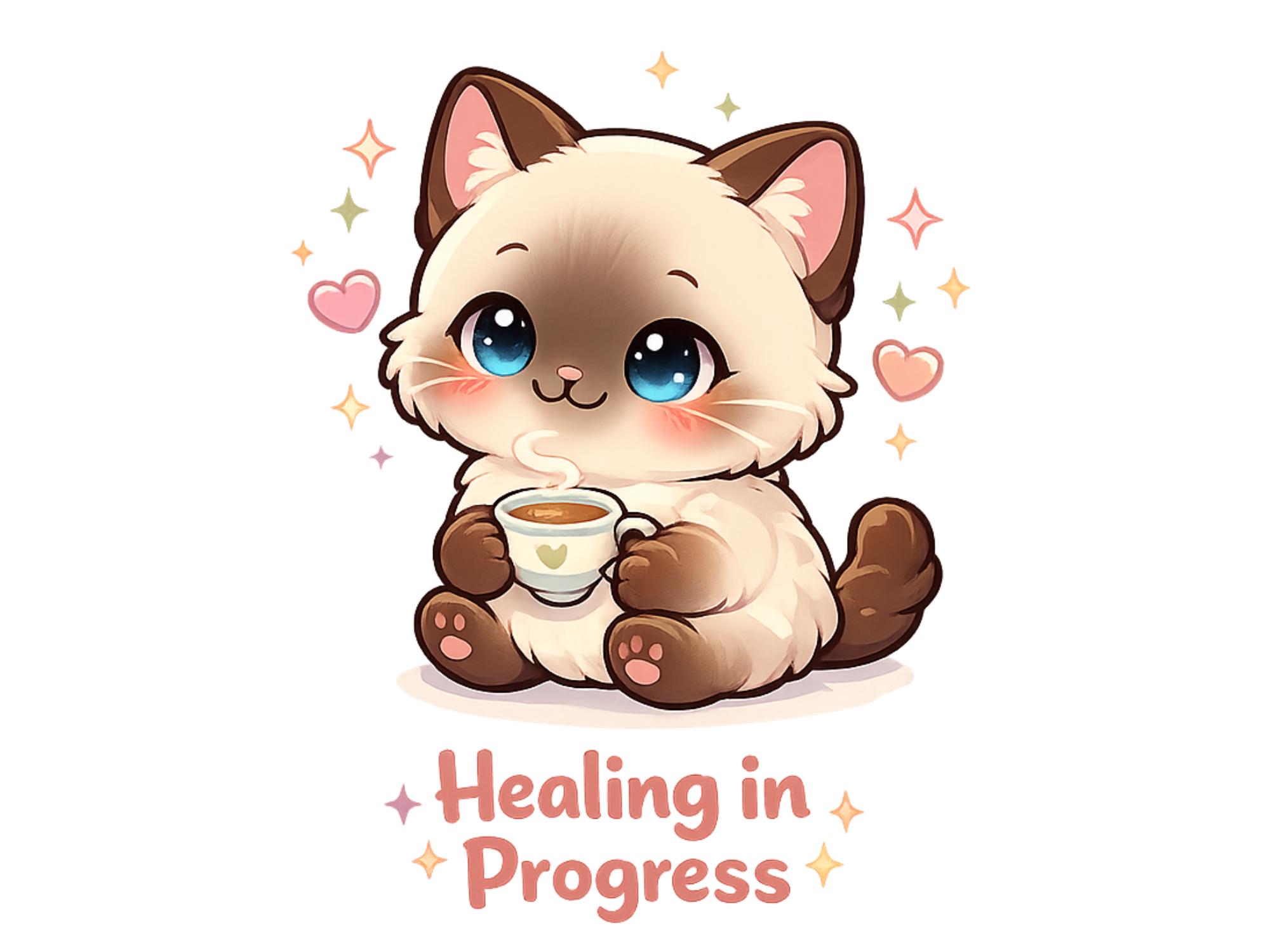 Mental Health Cat PNG Bundle, Kawaii Self Care Quotes Clipart (digital ...